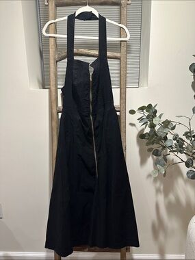 Anthropologie Black Halter Midi Dress with Front Zip Detail